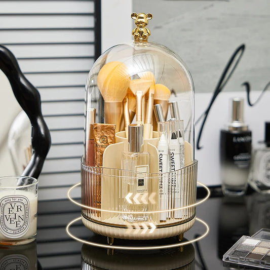 Makeup Brush Holder with Bear Lid Handle 360°